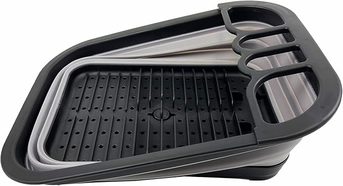 SAMMART 7.3L (1.9 Gallon) Collapsible Plastic Dish Drainer with Drainer Board - Foldable Drying Rack Set - Portable Dinnerware Organizer - Space Saving Kitchen Storage Tray (Black/Alloy Grey)