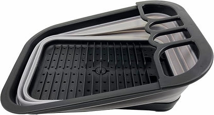 SAMMART 7.3L (1.9 Gallon) Collapsible Plastic Dish Drainer with Drainer Board - Foldable Drying Rack Set - Portable Dinnerware Organizer - Space Saving Kitchen Storage Tray (Black/Alloy Grey)