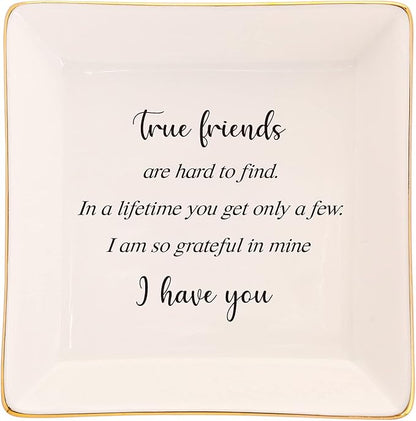 RUIMIC True Friend Gifts For Female-Ceramic Ring Trinket Dish, Jewelry Tray-Birthday Gifts For Good Friends Soul Sister Bestie BFF-Best Friends Gifts For Women Her