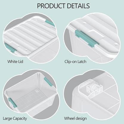 Aninhao 85 Quart Clear Plastic Storage Bin with Wheels, 4-Pack Large Latching Storage Box with Lid