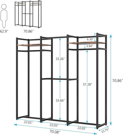 Tribesigns Garment Rack Heavy Duty Clothes Rack, Free Standing Closet Organizer with Shelves and Hanging Rod, Large Metal Clothing Rack for Hallway, Bedroom, Max Load 500Lbs (Dark Black)