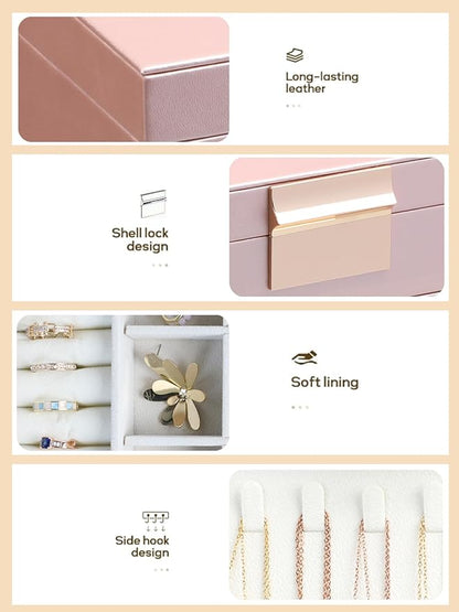 BOOVO Jewelry Boxes for Women, 5 Layer Jewelry Organizer with Necklace Hanger and Drawers, Large Jewelry Box for Earrings, Necklace and Bracelet Storage Gifts for Women and Girls (Rose Gold, 5 Layer)