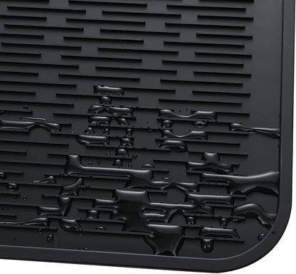 Silicone Dish Drying Mat for Multiple Usage,Easy clean,Eco-friendly,Heat-resistant Silicone Mat for Kitchen Counter or Sink,Refrigerator or Drawer Liner Black 4XL 32 inches x 18 inches