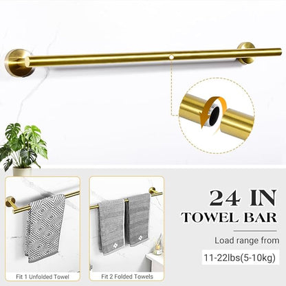 Gold Bathroom Towel Bar Set, 10-Piece Stainless Steel Hardware Bathroom Accessories, 24" Towel Racks for Bathroom Walls