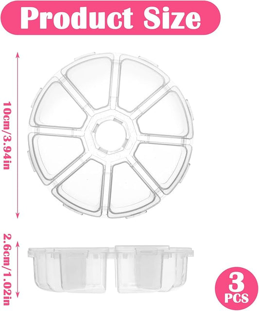 3 PCS 8 Grids Clear Round Bead Organizer Box, Plastic Compartment Organizer Box Jewelry Bead Display Organizers Container for Jewelry Beads Rings Earrings