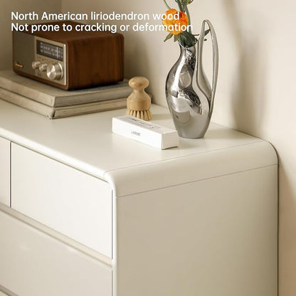 Vadisun 5-Drawers White Wood Nightstand, Mid Century Modern Nightstands, Night Stand for Bedroom, Wood Bedside Tables for Dorm, Sturdy(Rubberwood, 36" H)