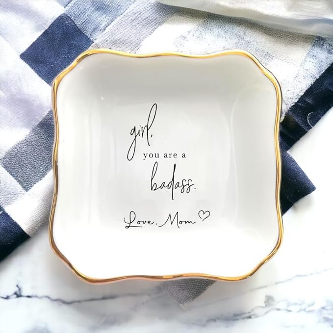 HatafaFurni Daughter Gift From Mom, Ring Dish For Girl Daughter, White Ceramic Jewelry Dish, Personalized Trinket Tray, Mother And Daughter, Wedding Gift, Graduation Birthday Gift