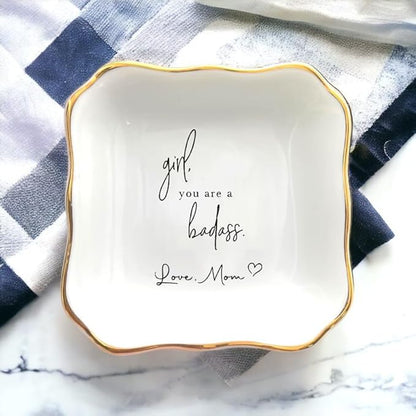 HatafaFurni Daughter Gift From Mom, Ring Dish For Girl Daughter, White Ceramic Jewelry Dish, Personalized Trinket Tray, Mother And Daughter, Wedding Gift, Graduation Birthday Gift