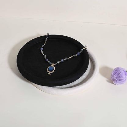 GemeShou Round Jewelry Organizer Plate, Top Microfiber Velvet Jewelry Display Tray, Empty Jewelry Showcase Tray for Necklaces, Bracelets, Rings, Earrings (Black-Large, 9.8 x 9.8 in)