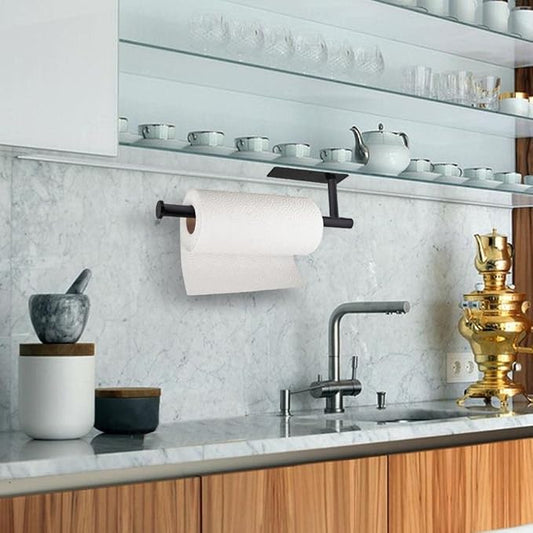 Paper Towel Holders,Paper Towels Rolls - for Kitchen,Wall Mounted Paper Towel Roll Holder for Kitchen, Bathroom,Both Available in Adhesive and Screws,Stainless Steel-Black
