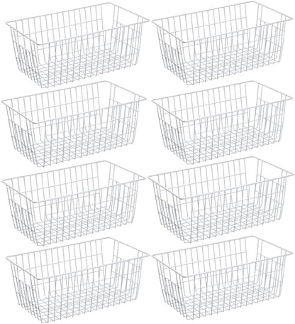 SANNO Freezer Baskets Pantry Storage Bins, Farmhouse Wire Storage Baskets Organizer Storage Bins Large Organizer Bins for Kitchen Organization Storage-Set of 8,White