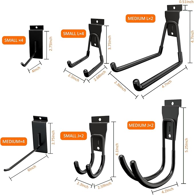 ENUODA Slatwall Hooks Slatwall Accessories, Garage Hooks Heavy Duty Slat Wall Hanging Hook for Ladder, Shovel, Toolbox, Garden Tools, Extension Cord, Sport Equipments, Garage Organization, 18 Pack