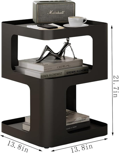 ZEYEXE Modern Side Table, Metal Bedside Table Living Room, 3 Tier end Tables with Storage,Nightstand for Small Spaces, Living Room, Bedroom, Sturdy, No Assembly Required