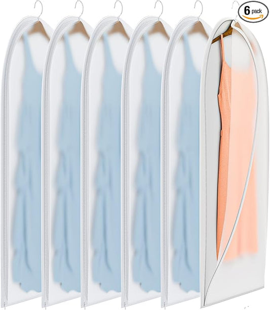 Clear Garment Bags for Hanging Clothes,48in Dress Clothing Suit Bags Coat for Sweater Closet Storage Dress Hanging Garment Translucent Clothes Covers Protecting Dusts(6-Pack)