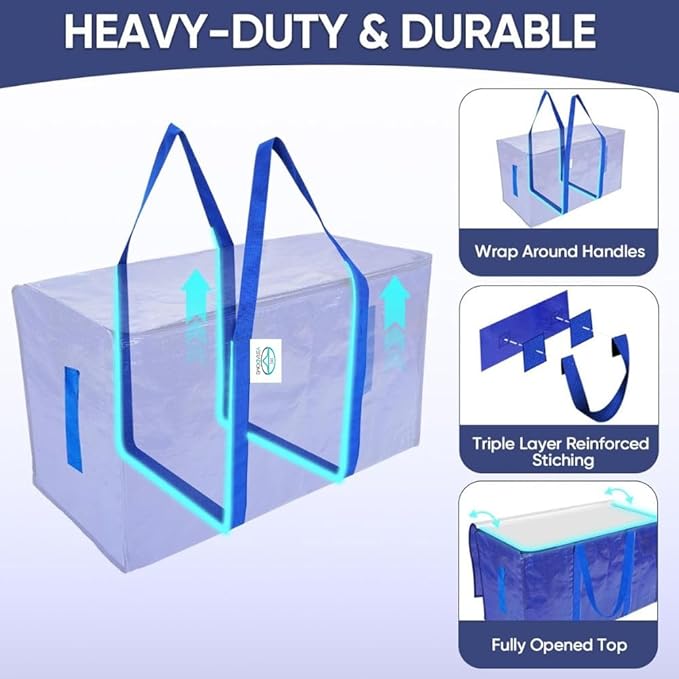Veradome Extra Large Moving Bags with Zippers & Carrying Handles, Heavy-Duty Storage Tote Moving Boxes for Space Saving (6)
