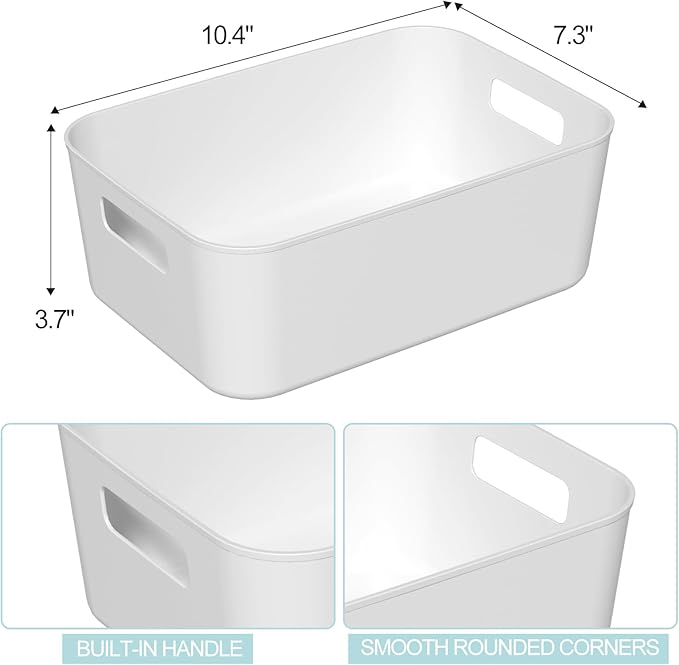 12 Pack Plastic Kitchen Organizing Storage Bins, White Snack Organizer for Pantry Shelf