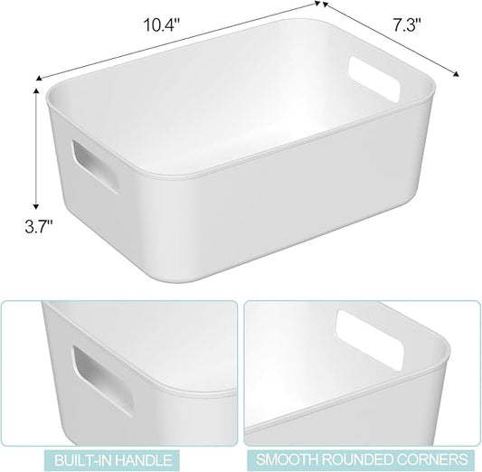 12 Pack Plastic Kitchen Organizing Storage Bins, White Snack Organizer for Pantry Shelf
