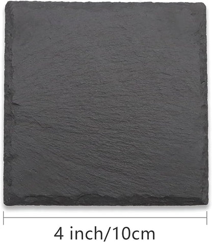 8 PCS Square Slate Drink Coasters Set, SIJDIEE 4 Inch Laser Engraving Black Slate Stone Coasters with Anti-Scratch Bottom and Coaster Holder for Office Bar Kitchen Home Dinner Table Decor Supplies