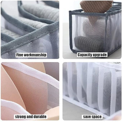 HSLFUAI Pack of 3 Mesh Drawer Organizer Underwear Drawer Organizer Socks Compartment Storage Mesh Clothing Sorting Drawer Divider Organizer(7Grids+7Grids+11Grids)