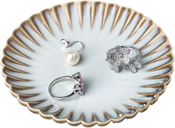 Ceramic Jewelry Dish, Decorative Tray for Rings Earrings Necklaces Bracelet Watch Keys, 4.50" Trinket Tray as Gifts for Women (Reactive Wave)