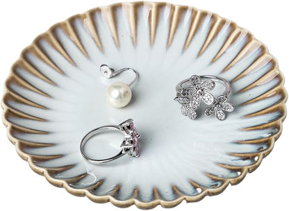 Ceramic Jewelry Dish, Decorative Tray for Rings Earrings Necklaces Bracelet Watch Keys, 4.50" Trinket Tray as Gifts for Women (Reactive Wave)