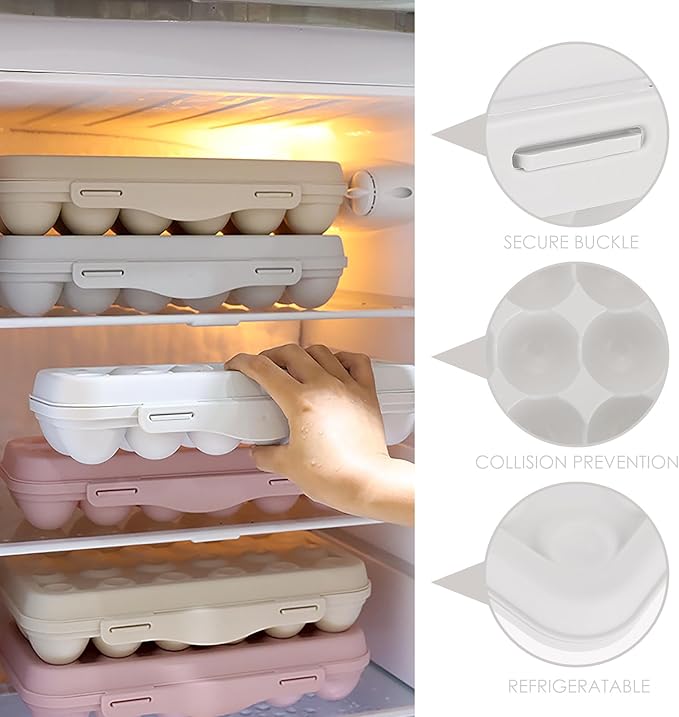 UPKOCH Stackable Egg Holder for Refrigerator - 18-Count Grey PP Storage Container with Lid, Anti-Collision Organizer for Fridge & Pantry (30cm/11.8in)