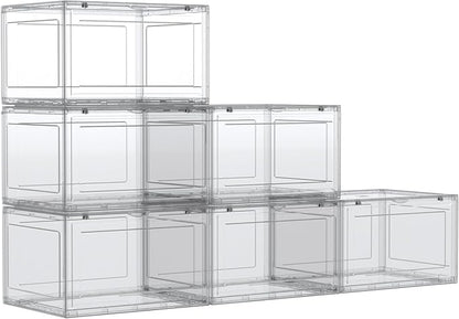 Tyminin 6 Pack Plastic Stackable Shoe Box, Shoe Storage Organizer with Magnetic Door, Sneakers Boxes Containers, Clear