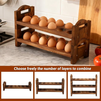 Wooden Egg Holder Countertop, ‌3-Tier Wooden Egg Holder & Storage, 36-Hole Stackable Rack for Fresh Eggs, Easter Eggs, Home Kitchen Organizer