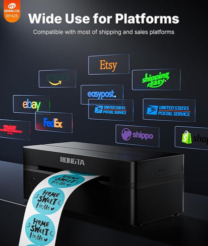 Rongta Bluetooth Shipping Label Printer, Wireless 4x6 Thermal Label Printer for Shipping Packages, Support Android, iPhone, Widely Used for Amazon, Ebay, Shopify, Etsy, UPS, Black