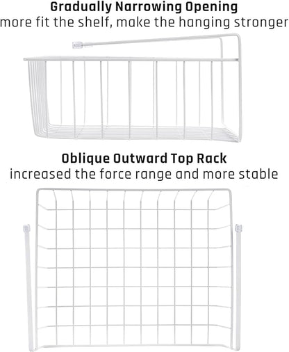 Tebery 4 Pack White Under Shelf Wire Basket Hanging Storage Baskets, Small Add-on Storage Racks Slide-in Cabinet Baskets Organizer for Kitchen Pantry Desk Bookshelf