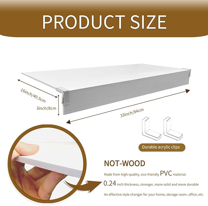 Wire Shelf Cover, Wire Rack Covers for Pantry,4 Pcs PVC Wood-Look Faux Wood Shelf Liners,33x16 Inch,0.24inch Thick for Home and Kitchen Organization