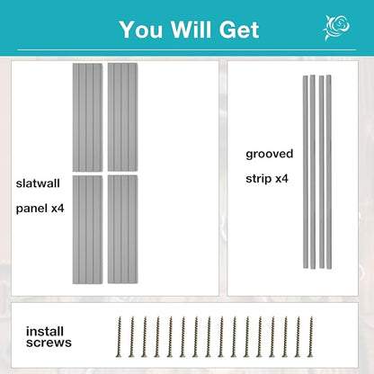 NeatiEase Slatwall Panel Wall Storage Systems, 4 x 4ft Slat Wall Paneling Garage Wall Organizer, Heavy Duty Wall Mounted PVC Wall Rack (Gray)