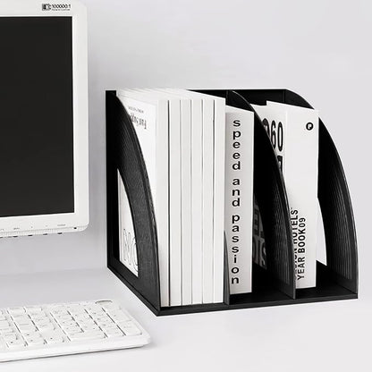 SAYEEC Magazine Holder Sturdy Binder Holder Desk File Sorter Plastic File Folder Organizer Stand Book Shelf Dividers Vertical Storage Rack Desktop Bookshelf Display Box for Office School Home (Black)