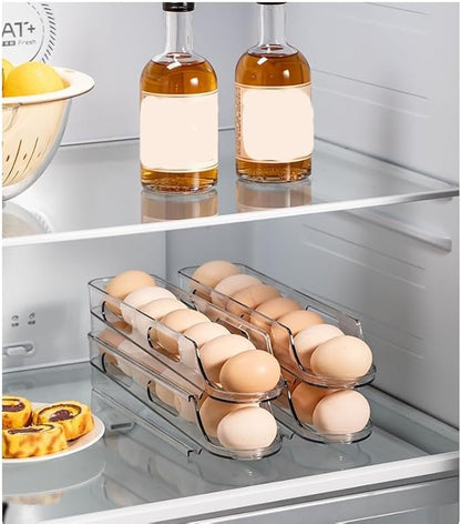 Egg Holder for Fridge,Stackable 1-4 Tiers Container,Auto Rolling Fridge Organizer for Refrigerator,Space-Saving Dispenser Holder,Refrigerator Egg Rack Transparent (1 Pack)