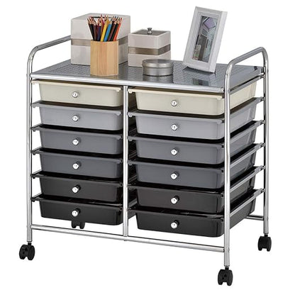ECR4Kids 12-Drawer Value Mobile Organizer, Storage Cart, Grey Ombre