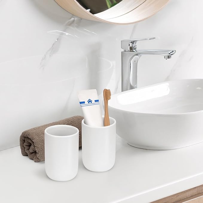 UHEY HOME Bathroom Tumbler Cup Ceramic 12.6oz Reusable Toothbrush Cup 375ml,Toothbrush Holder Adequate for Your Bathroom (White)