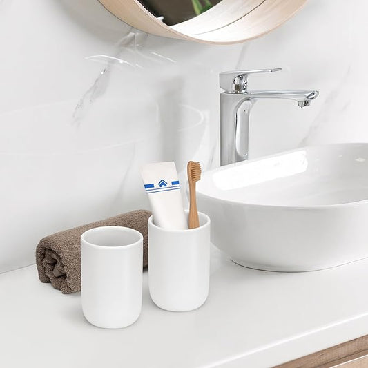UHEY HOME Bathroom Tumbler Cup Ceramic 12.6oz Reusable Toothbrush Cup 375ml,Toothbrush Holder Adequate for Your Bathroom (White)