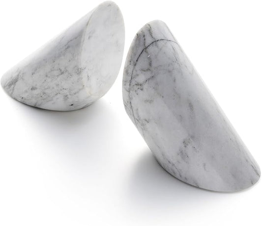 Fox Run 100% Natural Polished Marble Bookends, White, Set of 2, Angled