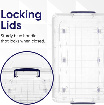 Superio Storage Bins with Lids- Clear Boxes for Organizing, Stackable Plastic Containers- BPA Free, Non-Toxic, Odor Free, Organizer for Home, Office, Dorm (6 Pack, 32 Qt (Wheeled))