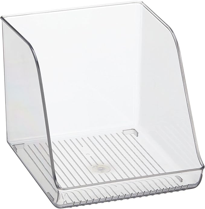 mDesign Tall Plastic Water Bottle Stackable Storage Organization Bin with Open Front for Kitchen Refrigerator, Freezer, Pantry, Holds 12 Bottled Drinks/Beverages, Ligne Collection, Clear