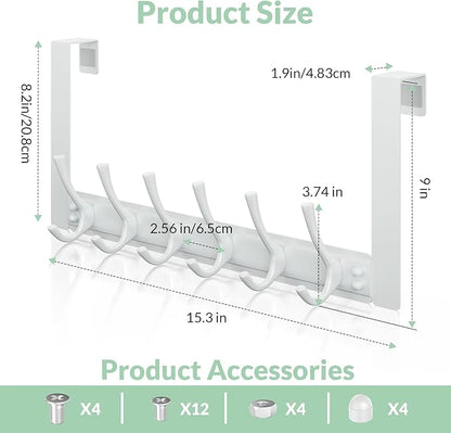 Over The Door Hooks with 6 Hooks for Hanging-Space-Saving,Over The Door Hanger,Over The Door Towel Rack,Towel Hanger for Bathroom,Guaranteed Quality & Compressed Packaging (2, White-Unassembled)