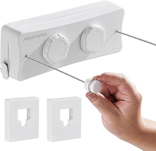 Retractable Clothesline Indoor & Outdoor, Non-Sagging Wall Mounted Drying Rack Clothesline, 16.7 Ft Stainless Steel Wire Double Clothes Lines, Hanging Clothes line for Balcony, Courtyards(White)