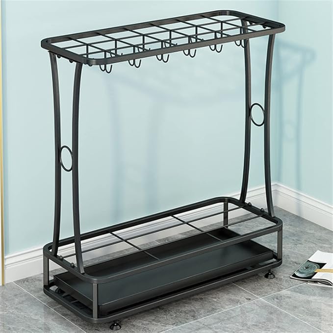 tonchean Metal Umbrella Holder Entryway with Removable Drip Tray,Umbrella Stand with 24 Hooks and 21-Slots,Umbrella Rack Storage for Indoor Outdoor Home Office Entryway(Black)