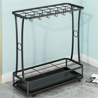 tonchean Metal Umbrella Holder Entryway with Removable Drip Tray,Umbrella Stand with 24 Hooks and 21-Slots,Umbrella Rack Storage for Indoor Outdoor Home Office Entryway(Black)