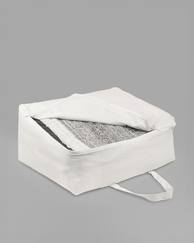 Forever Cotton Storage Bag with Handles for Beddings, Comforters, Blankets, Linens -Underbed/WardrobeThick Soft Breathable Closet Organizer Bag (Large (21"X15"X10"), Off-White)
