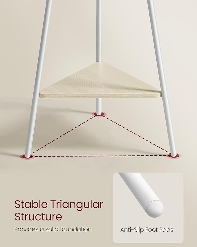 VASAGLE Coat Rack Freestanding, Coat Hanger Stand, Hall Tree with 2 Shelves, for Clothes, Hat, Bag, Industrial Style, Natural Beige and Pearl White URCR016N01