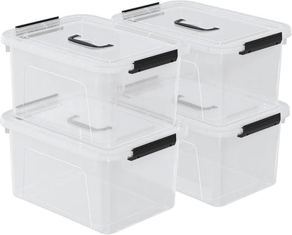 Drephia 4-Pack Clear Storage Bins Containers Boxes with Lid and Handle, 17.5 Quart Plastic Storage Bin