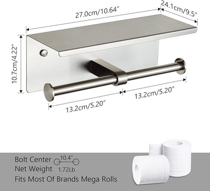 Double Toilet Paper Holder with Shelf Brushed Nickel Toilet Paper Holder Wall Mounted