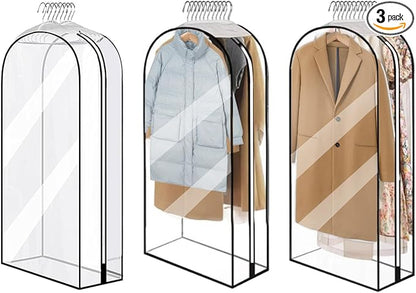10” Gusseted Clear Garment Bags, 40” Hanging Suit Bags for Closet Storage - Protect Clothes, Suits, Coats, Dresses - 3 Pack (43 inch)