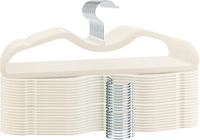 ZBODIMP Velvet Short Neck Hangers - Heavy-Duty, Non-Slip Felt Surface, Space-Saving Design with Anti-Slip Grooves & Shoulder Shape, 360° Rotating Hooks, Durable for Coats, Shirt& Dresses (30, Beige A)